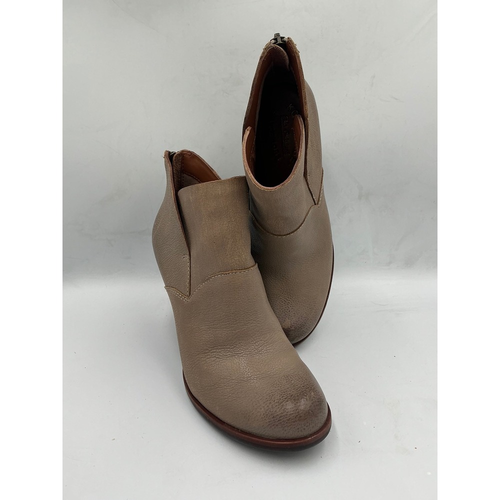 Kork-Ease Ankle Booties K42622 6.5M Taupe Leather Split Shaft Block Heel Zip